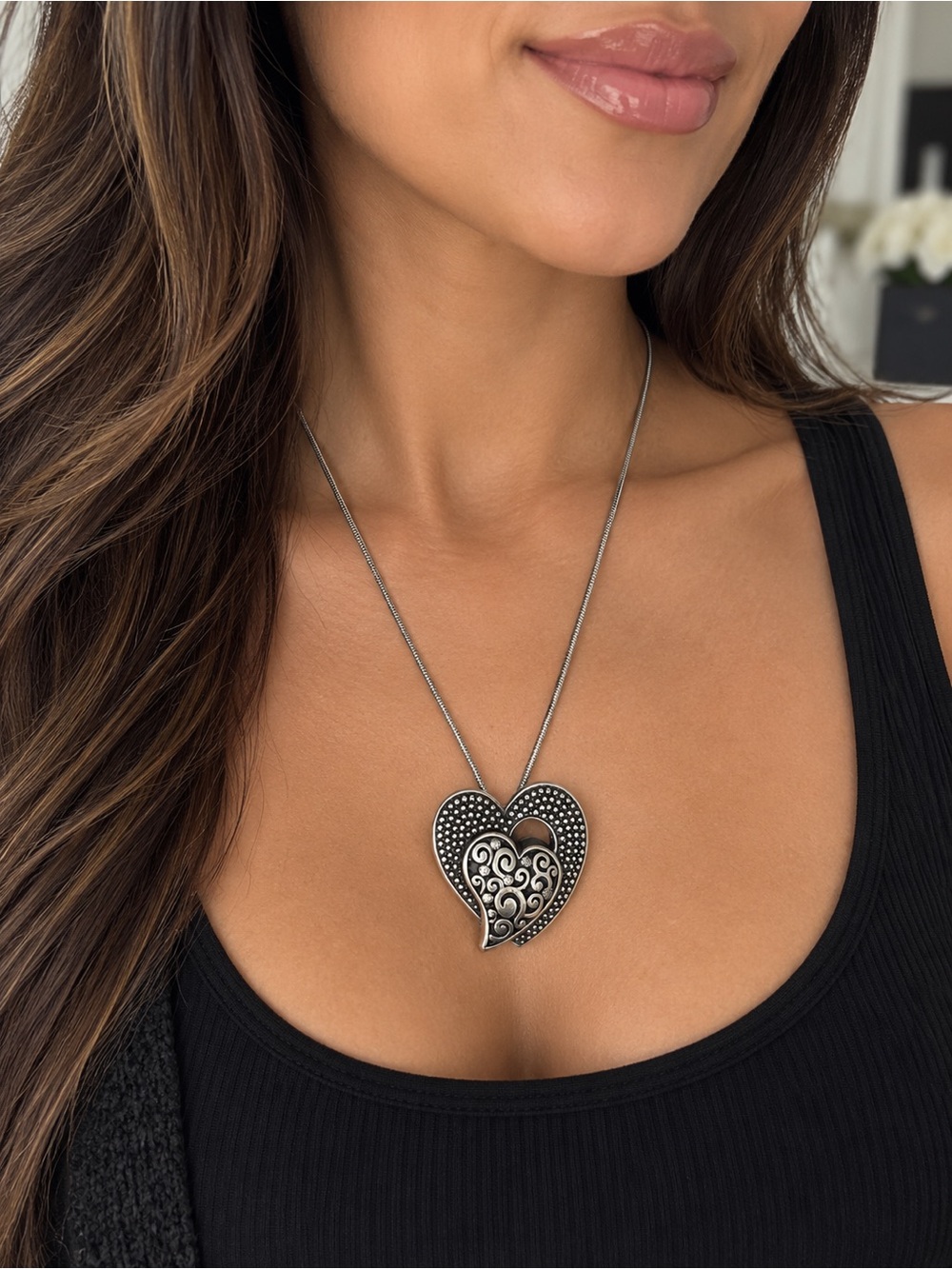 Brighton Ecstatic Crystal Sterling Silver Heart Pendant Necklace and Box